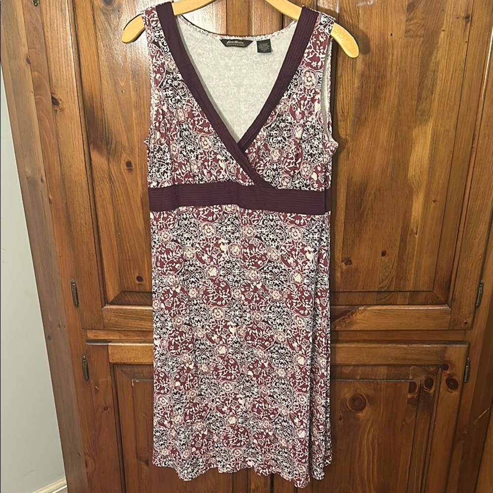 Floral Sleeveless Dress with Burgundy Accents